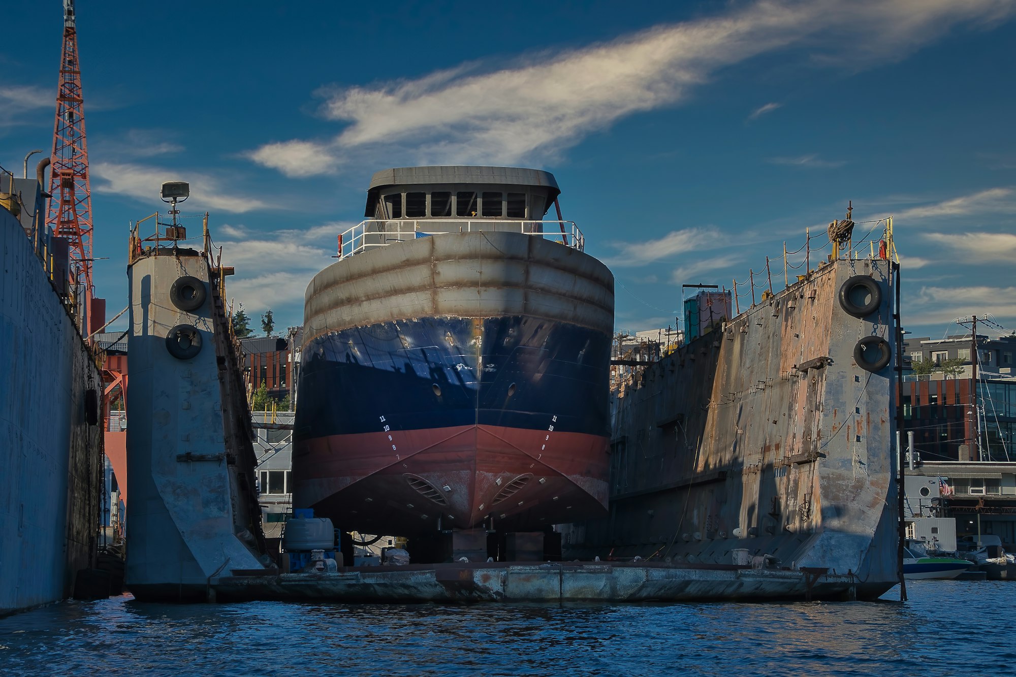 Old Fishing Vessel Dry Docked at South Lake Union in Seattle Washington